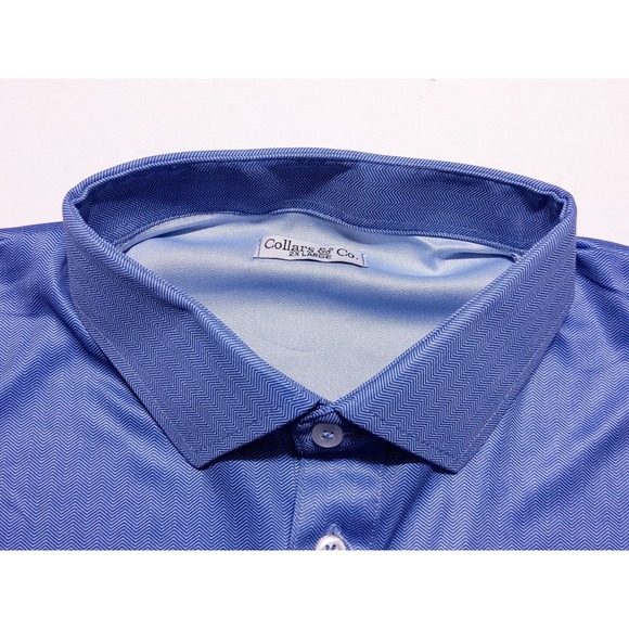 COLLARS & CO Dress Collar Short Sleeve Polo Shirt Blue XXL 2XL - Picture 2 of 9